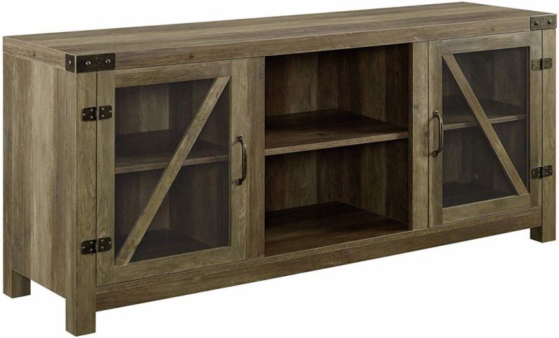 58" Rustic Oak TV Stand with Mirror Doors