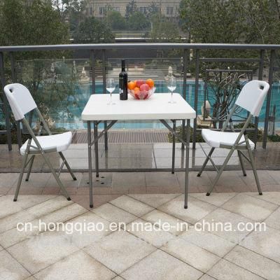 Outdoor Furniture 4 Seats HDPE Plastic Folding Square Dining Table with Metal Legs