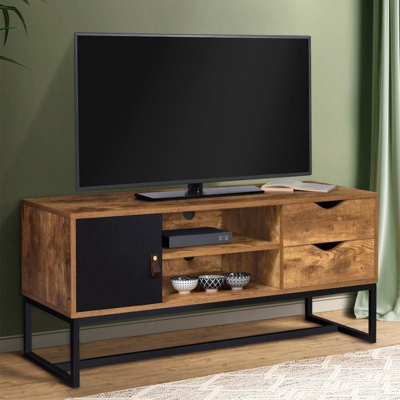 Industrial Style Double Color Matching Steel-Wood TV Stand Cabinet with Drawers 0370