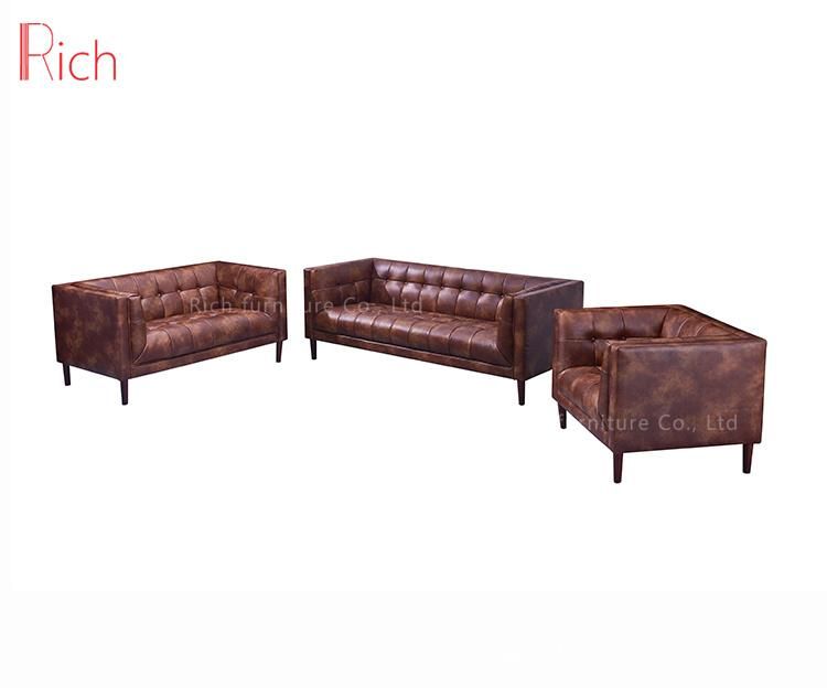 European Style Home Furniture Single Seat Soft Couch Living Room Brown Leather Wooden Sofa