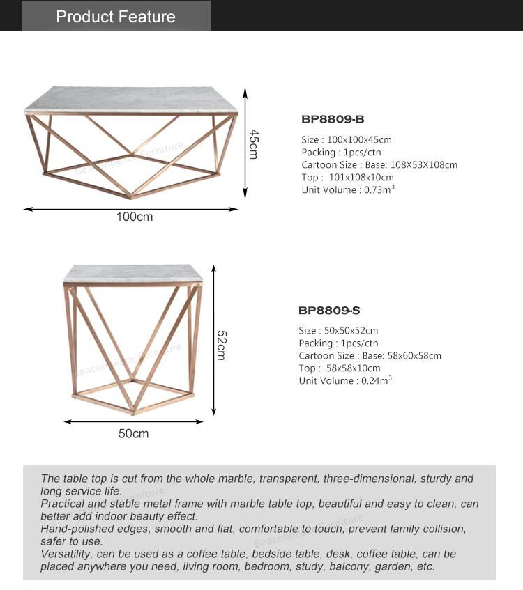 Living Room Brushed Gold Base Marble Coffee Tea Table