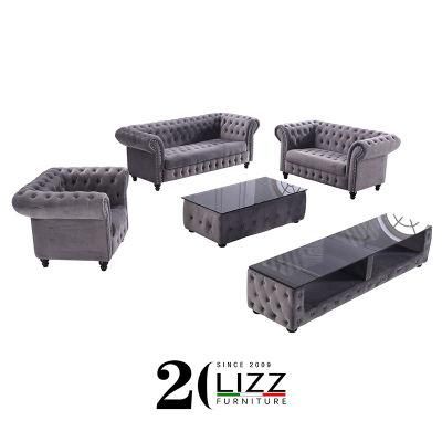 UK Hot Sale Chesterfield Leisure Living Room Furniture Leather/Velvet Fabric Sofa