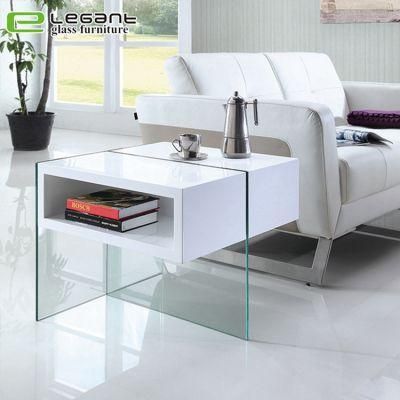 MDF Side Table with Glass Legs in White Color