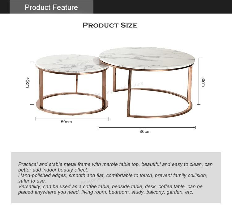 Artificial Marble Top Stainless Steel Rose Gold Side Table