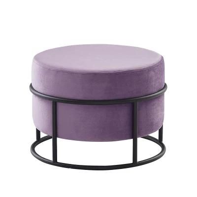 Living Room Furniture Velvet Fabric Round Pouf Small Stool Ottoman