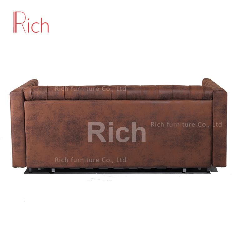 Living Bed Room Furniture Couch Vintage PU Leather Sofa Cum Bed with Metal Legs