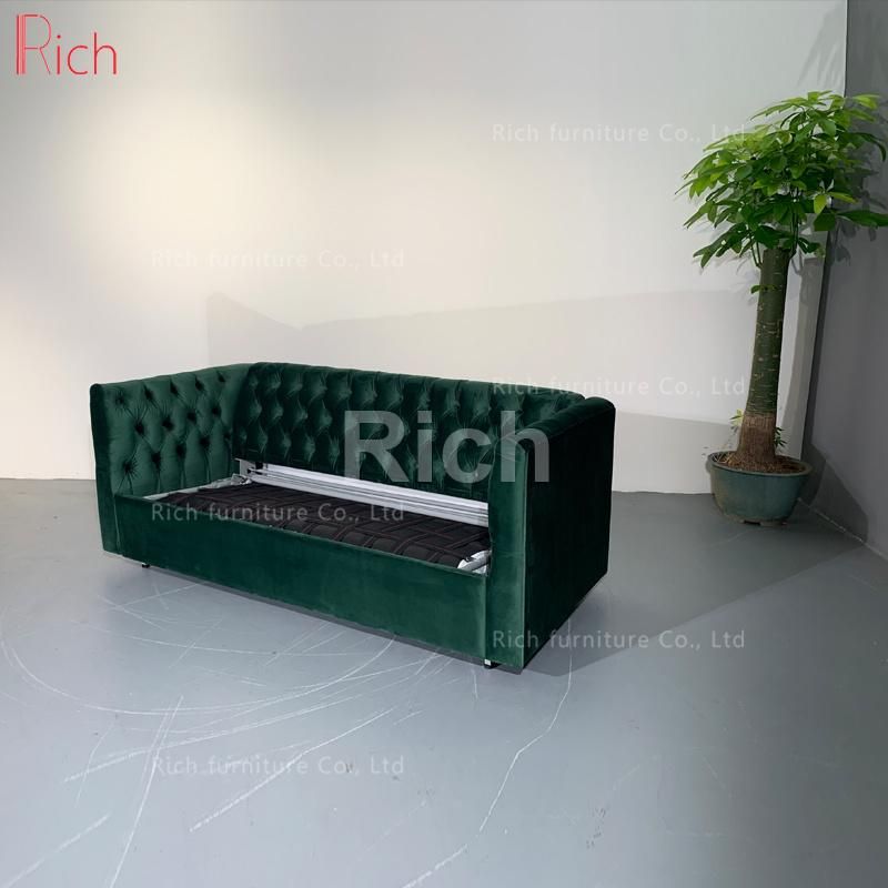 Design Modern Tufted Hotel Room Green Fabric Velvet Sofa Bed