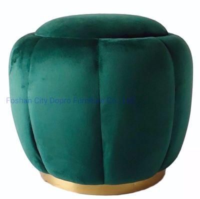 Modern Round Velvet Home Bedroom Stool with Golden Steel Base