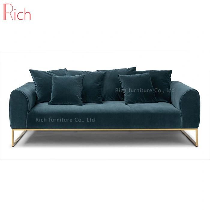 Metal Frame Blue Sectional Lounge Modern Sofa Set