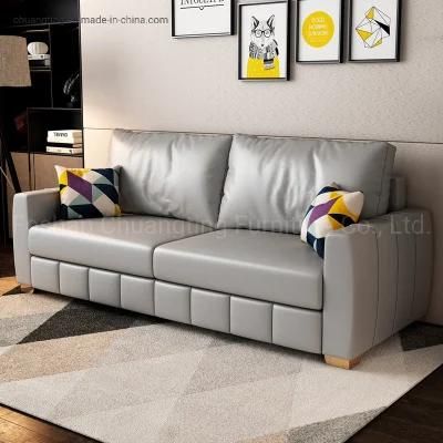 New Style Cheap Futon Foldable Metal Leg Solid Wood Frame Leather Sofabed