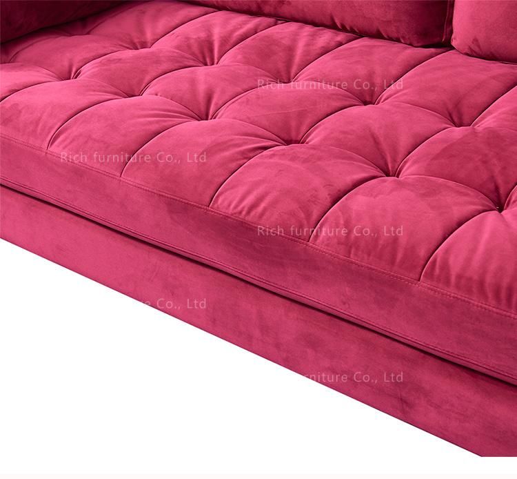 Modern Furniture Living Room Red Fabric Velvet Covers Sofa Design