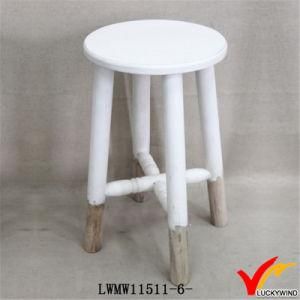 Vintage White Finish Wood Round Chair Garden Stool