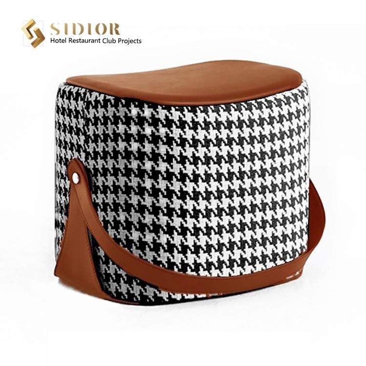 Button Decor Coffee Shop Furniture Round Upholstered Ottoman Chairs