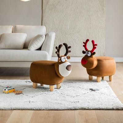 Li&Sung Brown Deer Shaped Natural Wooden Legs Animal Stool