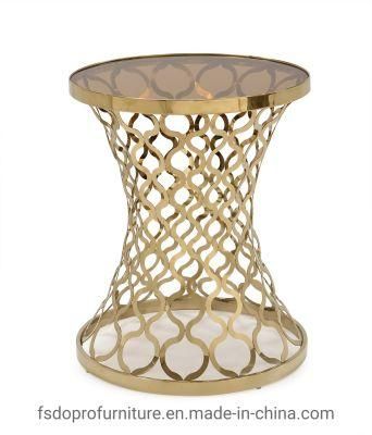 Golden Openwork Pattern Round End Table