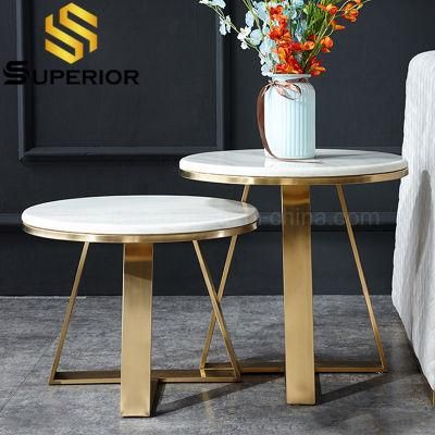 Interior Furniture White Marble Top Side Table Gold