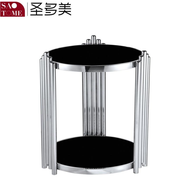 Modern Metal Frame Black Glass Surface Two-Layer End Table