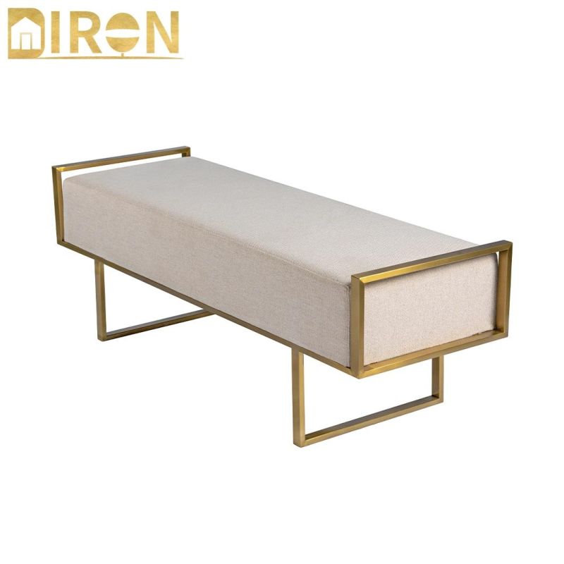 Leisure Bench Stainless Steel Metal Base Ottoman with Fabric for Dining Room Furniture