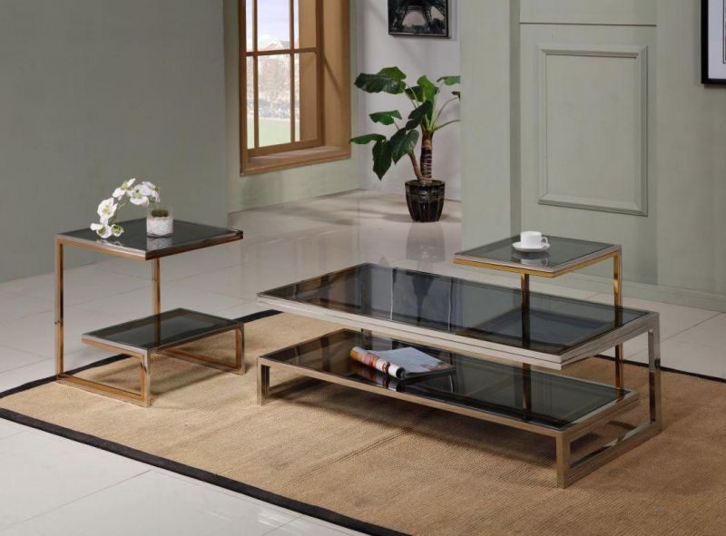 2019 New Design Glass Top Stainless Steel Wire Coffee Side Table for Sale