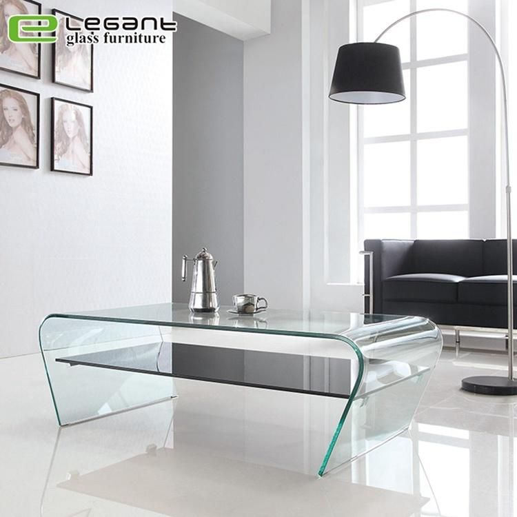 Glass Coffee Table with Black Painting Glass Shelf