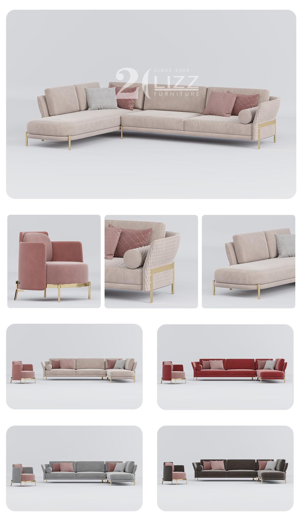 Factory Directly Sale European Sectional Home Furniture Set Leisure L Shape Fabric Living Room Velvet Sofa