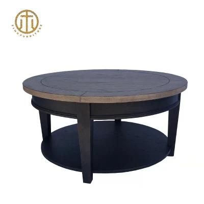 Round Wooden Double-Layer Multifunctional Living Room Coffee Tabl