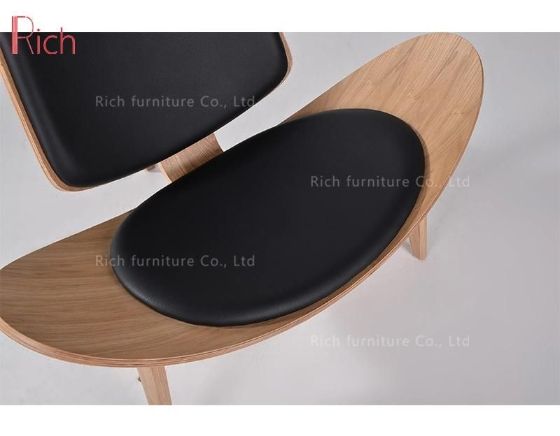 Designer Hotel Modern Furniture Shell Wood Leather Accent Chair Lounge Chair