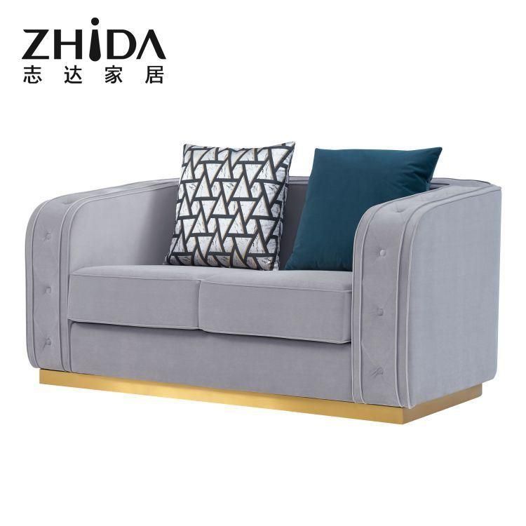 Italian Style Comfort Armrest Design Luxury Villa Sofa with Comfort Seaters 3+2+1 Living Room Sofa Couches with Stainless Steel Base