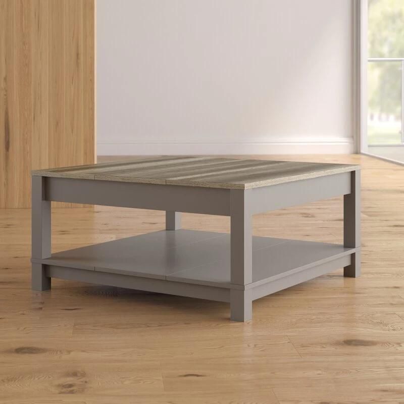 Gray Modern Square Coffee Table Furniture with Storage Shelf for Living Room