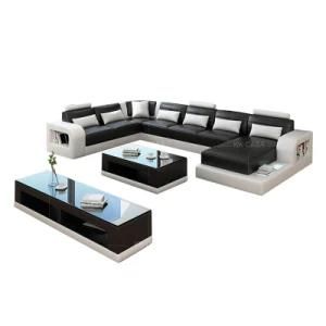 Germany Big Size U Shape LED Function Black with White Sofa