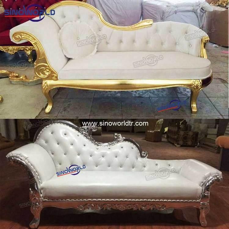 Wood Carved Glold Trace Design Real Leather Chaise/Lounge in Optional Color