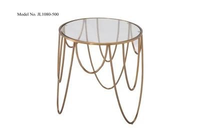 Round Tempered Glass Coffee Table with Gold Stainless Steel Frame