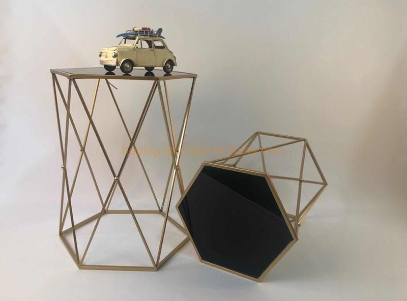 Modern Dining Furniture Luxury Hotel Square Shaped Coffee Side Table with Golden Metal Frame