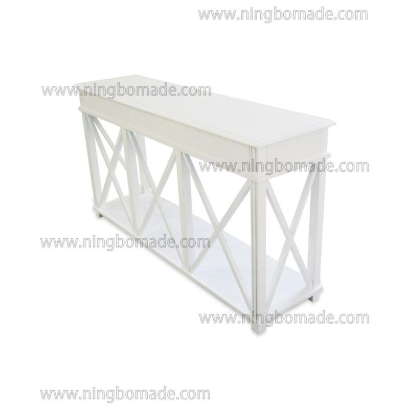 French Simple Style Handmade Modern Drawing-Room Furniture Solid Wood White with Cross Back Console Desk