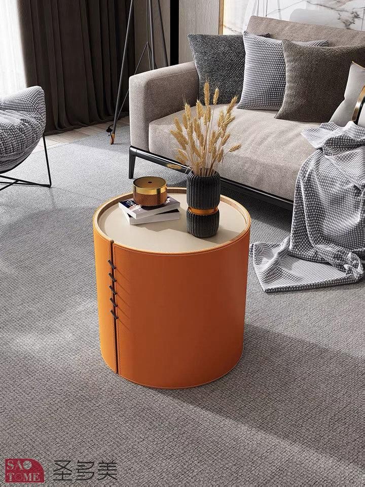 New Style Home Furniture PU Leather Living Room Side Table Bedroom Table Melamine Laminated Tea Table