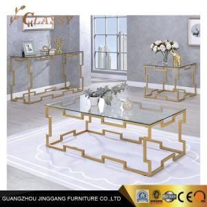 Living Room Tempered Glass Top Golden Frame Coffee Table