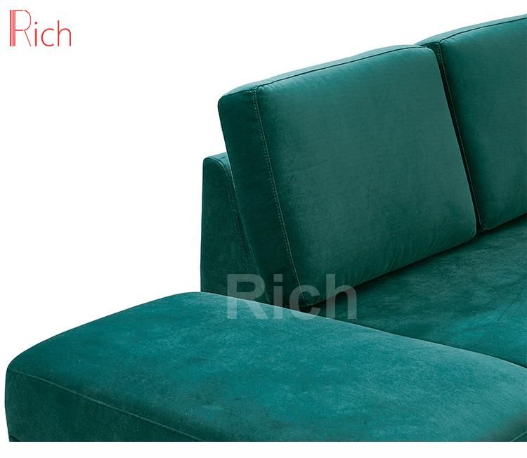 L Shaped Green Fabric Living Room Furniture Corner Sofa Set