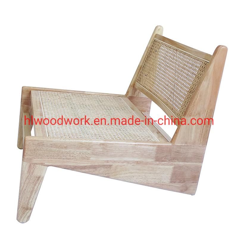 Rattan Leisure Chair Rubber Wood Frame Natural Color Living Room Chair