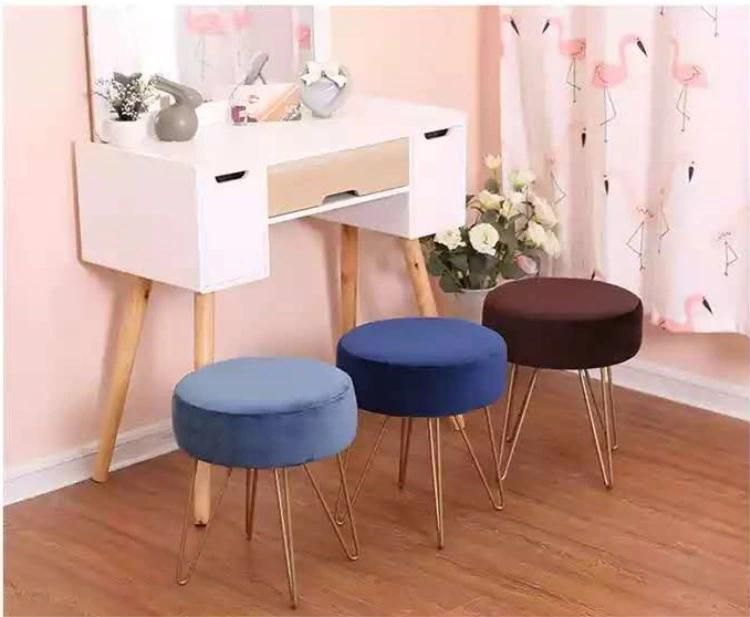 Hotel Apartment Velvet Stool with Metal Leg Luxury Living Room Furniture Supplier Apartment Furniture Hotel Ottoman