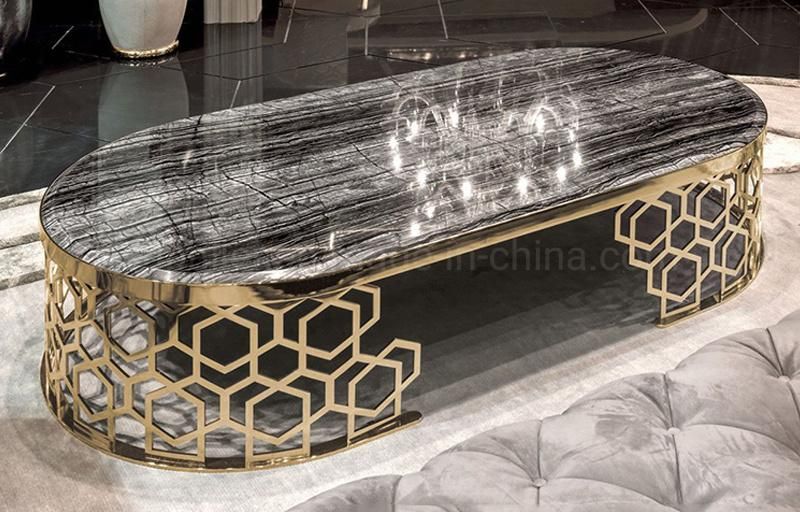 Living Room Black Marble Top Gold Coffee Table