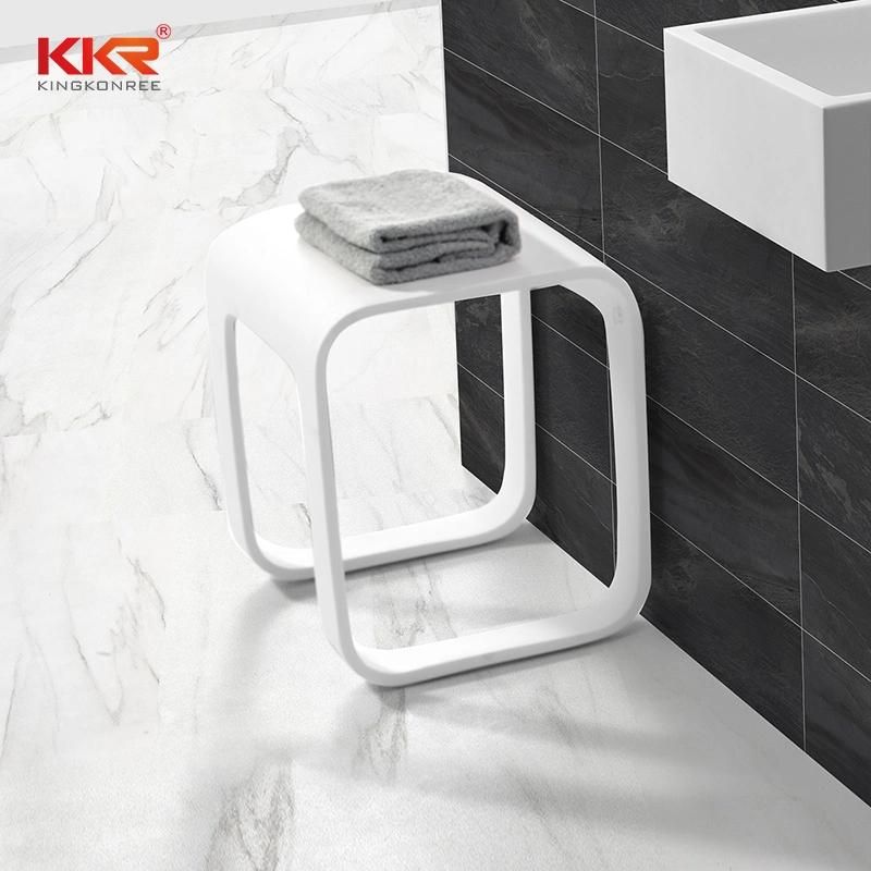 New Model Matte White Stone Solid Surface Square Bathroom Seat Stool