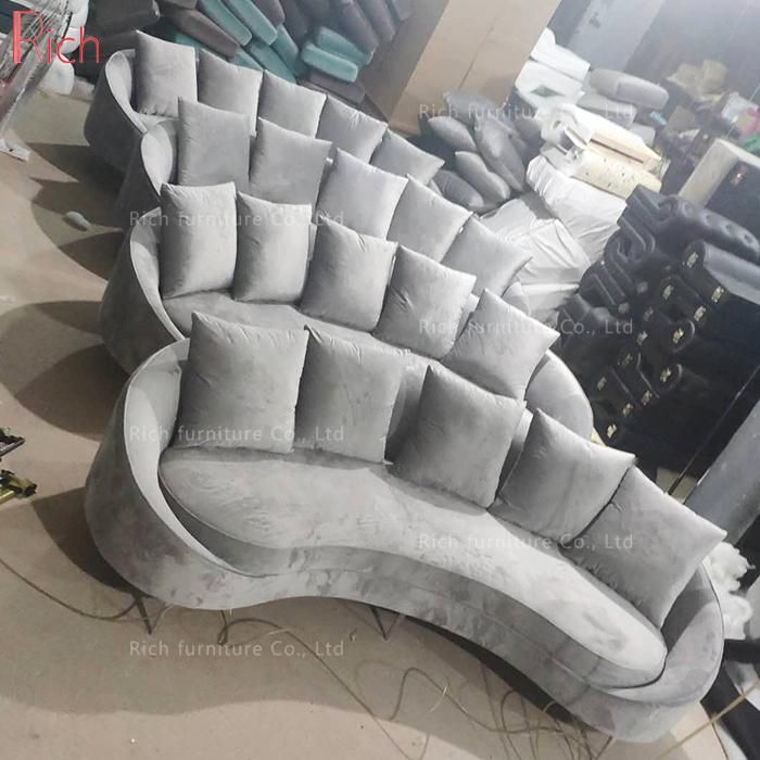 Lounge Furniture Fabric Wedding Couch Modern Velvet Curved Sofa 4-Seater