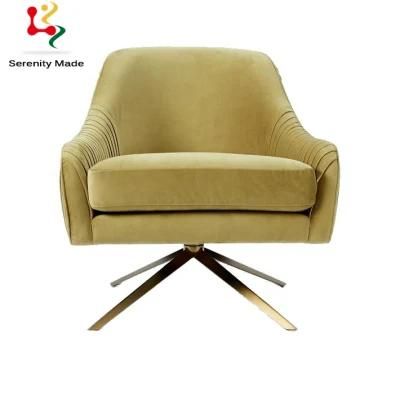 Modern Hotel Furniture Lobby Blush Velvet Armchair with Stainless Steel Legs