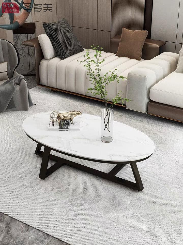 Modern Home Furniture Living Room Oval Coffee Table Metal Side Table Bedroom Rectangle Bed Table Melamine Laminated Tea Table