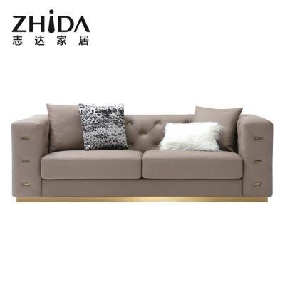 Italian Style Luxury Villa Use Leather Sofa with Comfort Seaters 4/3/2/1 Stainless Steel Bottoned Sofa Manufacturer