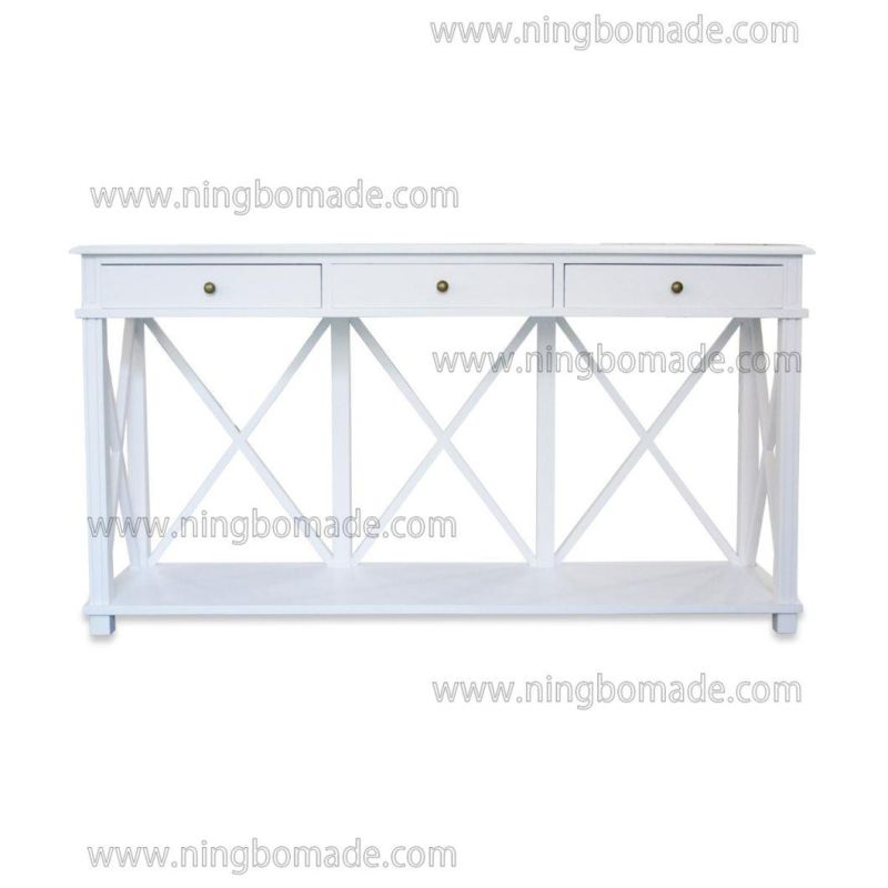 French Simple Style Handmade Modern Drawing-Room Furniture Solid Wood White with Cross Back Console Desk