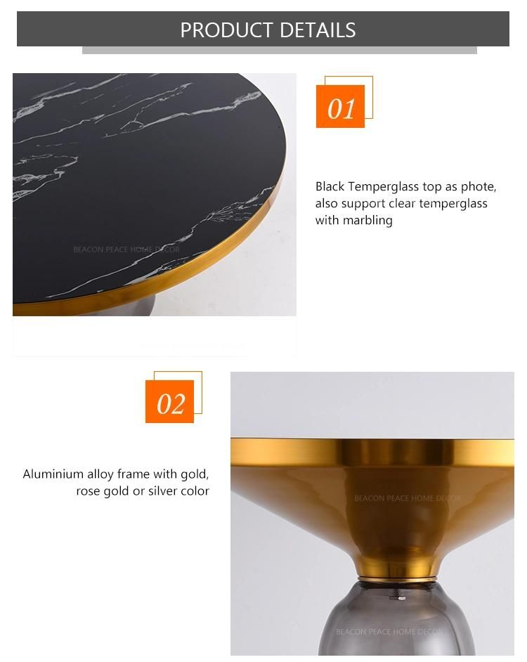 Latest Design Glass Round Top Metal Stainless Steel Gold Color Side Living Room Furniture Tempered Gass Base Art Coffee Table