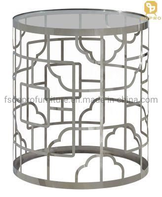 Stainless Steel Gold Glass Table Laser Cutting Luxury Home Living Room Side Table