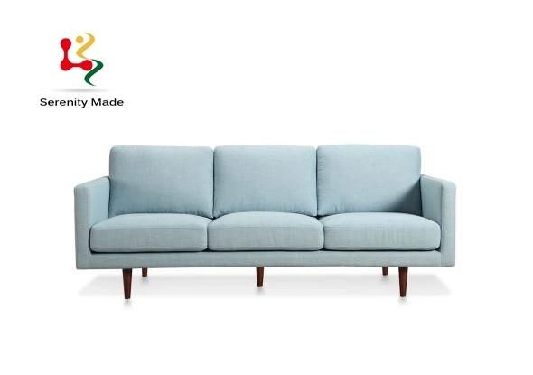 Living Room Furniture Home Set Furniture Blue Fabric Frame Wooden Legs Couch Sofa