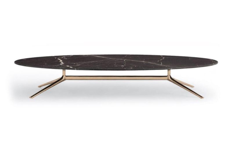 Mondrian, Oval Coffee Tables, Polished Bronze-Casting - Die-Cast Painted Metal Base, Medium-Density Fibre Panel Veneered - Lacquer - Marble